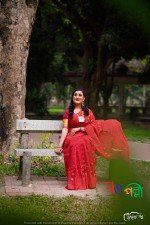 New Halfsilk Jamdani Red Color Saree