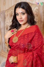 New Red with Red Golden Color Half Silk Jamdani Motif Saree