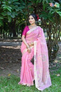 Baby Pink with Golden Color New Halfsilk Saree with Running Blouse Piece