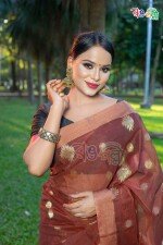 Chocolate Maroon with Golden Color New Halfsilk Saree with Running Blouse Piece