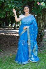Firoza with Golden Color Halfsilk Saree with Running Blouse Piece