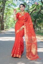 Red with Golden Color New Halfsilk Saree with Running Blouse Piece