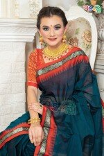 New Maslice Sea Green With Red Golden Color Lota Paar Saree With Blouse Piece