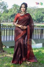 Black with Red Color New Cotton Check Saree with Running Blouse Piece