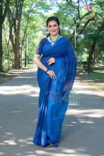 Blue with Feroza Color New Cotton Check Saree with Running Blouse Piece