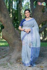 White with Blue Color New Cotton Check Saree with Running Blouse Piece