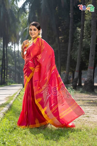 Red and Mustard Color Sylheti Monipuri Saree