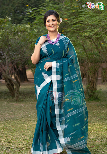 Stunning Teal Blue and White Color Monipuri Saree