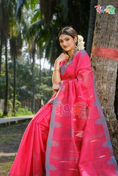 Light Red and Gray Color Monipuri Saree